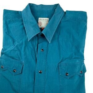 Vintage Roper Western Shirt 3XL Teal Blue Pearl Snap